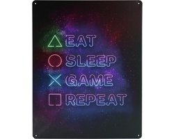 Eat sleep - 30 x 40cm - Game decoratie - Gameroom decoratie - Game decoratie slaapkamer - Muurplaat - Gameroom accessoires - Game room led