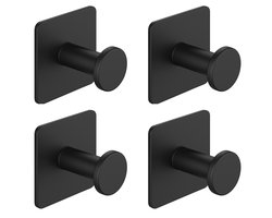 EAVY Handdoekhaakjes Zelfklevend 4 stuks - Handdoekhouder Zwart - Zelfklevende Haakjes - Wandhaak - Haken - Ophanghaken