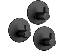 EAVY Handdoekhaakjes Zelfklevend Zwart - 3x Zelfklevende Haakjes - Handdoekhouder - Plakhaakjes - Wandhaak