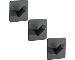 EAVY Handdoekhaakjes Zelfklevend Zwart - 3x Zelfklevende Haakjes - Handdoekhouder - Plakhaakjes - Wandhaak