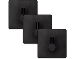EAVY Handdoekhaakjes Zelfklevend Zwart - 3x Zelfklevende Haakjes - Handdoekhouder - Plakhaakjes - Wandhaak