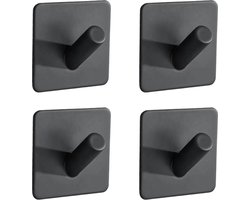 EAVY Handdoekhaakjes Zelfklevend Zwart - 4x Zelfklevende Haakjes - Handdoekhouder - Plakhaakjes - Wandhaak