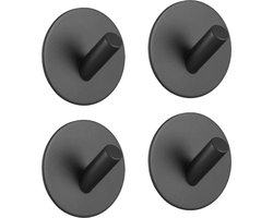 EAVY Handdoekhaakjes Zelfklevend Zwart - 4x Zelfklevende Haakjes - Handdoekhouder - Plakhaakjes - Wandhaak