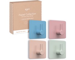 EAVY - Kinderkapstok - Zelfklevende handdoekhaakjes - Pastel Kleuren - Vierkant - RVS - 4 stuks