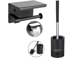 EAVY - WC Rolhouder met Plankje - Toiletborstel - Bundel - Zwart