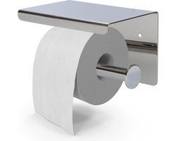 EAVY WC Rolhouder met Plankje - Zelfklevend / Zonder Boren / Boren - Toiletrolhouder - Chroom