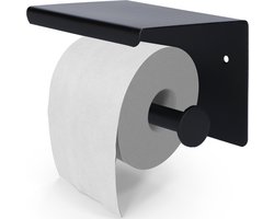 EAVY WC Rolhouder met Plankje - Zelfklevend / Zonder Boren / Boren - Toiletrolhouder - Zwart