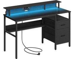 Ebony Zwart Bureau met Laden - Thuiskantoormeubilair - Opbergeenheid - Monitorverhoger - 110 cm x 65 cm x 13,5 cm - 24 kg