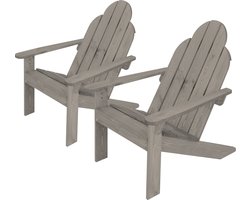 ECD Germany Adirondack stoel set van 2 gemaakt van massief dennenhout, 92,5x70x89 cm, grijs, tuinstoel met rugleuning en armleuningen, ergonomische houten stoel, relaxstoel voor balkon, tuin, strand