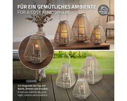 ECD Germany Bamboe Lantaarn 42,5 cm Groot, Houtkleur, Windlicht met Glas en Handvat, Boho Tuinlantaarn, Kaarsenhouder Gevlochten Look, Binnen en Buiten, Balkon Terras Woonkamer Tuin Decoratie Set