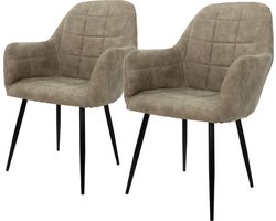 ECD Germany eetkamerstoelen set van 2 comfortabele kuipstoel met armleuningen en rugleuning, luxe olijfgroene microleder zitting en stevige metalen poten in cromato design, stijlvolle moderne stoelen voor de eetkamer keuken of woonkamer interieur
