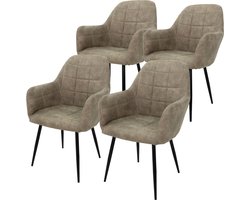 ECD Germany eetkamerstoelen set van 4 comfortabele kuipstoel met armleuningen en rugleuning, luxe olijfgroene microleder zitting en stevige metalen poten in cromato design, stijlvolle moderne stoelen voor de eetkamer keuken of woonkamer interieur