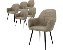 ECD Germany eetkamerstoelen set van 6 comfortabele kuipstoel met armleuningen en rugleuning, luxe olijfgroene microleder zitting en stevige metalen poten in cromato design, stijlvolle moderne stoelen voor de eetkamer keuken of woonkamer interieur