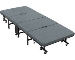 ECD Germany logeerbed 80x190 cm opvouwbaar eenpersoonsbed met matras en kussen inklapbaar bed met 8 wielen stalen frame stabiel tot 200 kg draagbaar metalen bed voor zowel kinderen als volwassenen