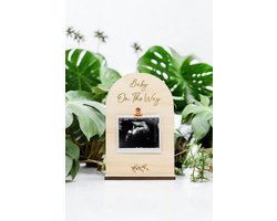Echobordje "Baby On the Way" met Voet - Uniek Zwangerschap Aankondiging Cadeau met Rosé Gouden Knijpertje - Perfecte Echofoto Houder, Gender Reveal Decoratie en Babyshower Accessoire - Kraamcadeau voor de Aankondiging van Je Baby