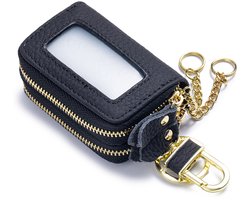 Echt lederen sleuteletui met dubbele ritssluiting - Heuptasje van hoogwaardig rundleer - Unisex - Sleutelhouder - Draagbaar -Autosleutel leren etui - autosleutel unisex leren etui met transparante rits en venster