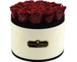 Echte Eeuwige Rozen van Rose du Château – Eternity Red Roses in Luxe Grote Coco Flocked Flowerbox – Handgemaakt & Duurzaam – Exclusief Cadeau voor Valentijnsdag, Bruiloft of Jubileum – Tijdloze Luxe – TELEO