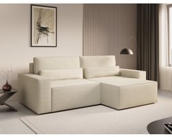 Ecksofa DENVER MINI aus Cord, Ottomane beidseitig montierbar Couch CInspireME Denver Mini Hoekbank - Slaapfunctie - 200x140 cm - Corduroy Stof - Beige - Poso 105