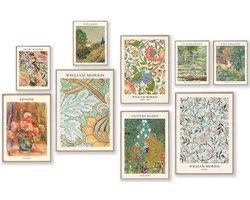 Eclectische Vintage Wanddecoratie Set van 9 - Abstracte Muurprints in Maximalistische Stijl