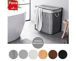 ECO Bamboe Wasmand met Deksel 150L - Opvouwbare Waskist voor Badkamer - Steen Grijs