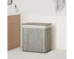 ECO Bamboe Wasmand met Deksel 150L - Opvouwbare Waskist voor Badkamer - Steen Grijs