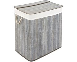 ECO Bamboe Wasmand met Deksel 150L - Opvouwbare Waskist voor Badkamer - Steen Grijs