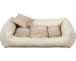 Eco Leder Hondenbed - Luxe Hondenbank en Lounger van Hoogwaardige Materialen - Duurzaam en Comfortabel (S - 65x55, Crème)