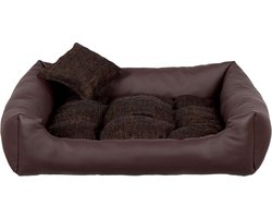 Eco-lederen hondenbed - Luxe hondenbank, comfortabele hondenlounger en duurzaam hondenkussen - Hoogwaardige materialen (S - 65x55, Bruin)