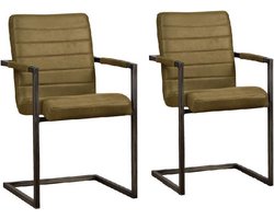 Eco-leren - Eetkamerstoel lanz - per stuk -Bull Moss / Groen - Zwart metaal onderstel