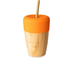 Eco Rascals Bamboe Beker met 2 Bamboe Rietjes - Oranje - Herbruikbaar - Zero waste - Melamine vrij