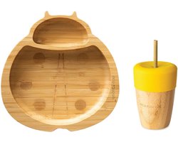 Eco Rascals Lieveheersbeestje Bamboe Bordje & Beker - Geel - Zuignap Bordje - Kinderservies - Antibacterieel