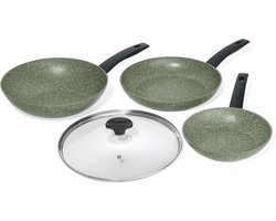 Eco Vriendelijke Pannenset - Bio Non Stick - 3 Stuks - Groen - Gerecycled Materiaal