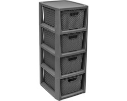 Ecologisch rek met 4 manden - 100% gerecycled kunststof - 1 stuk - rotan design - 29,5 x 24 x 64,2 cm
