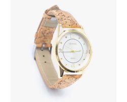 Ecologische Horloge met eerlijke kurk band voor dames - milieuvriendelijk- goudkleurig horloge kast WA-359