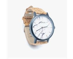 Ecologische Horloge met puur kurk band en marmer look kast - unisex - milieuvriendelijk - WA-222