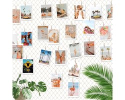 ecooe DIY Fotolijsten Collage Wanddecoratie, Visnet Foto Muur met 40 Houten Klemmen en 10 Onzichtbare Nagels,Opknoping Foto Weergave Wanddecoratie voor Kamer, Woonkamer, Bruiloften, Feest (120*150cm)