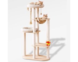 EcoPawPaw Kattenkrabpaal Hout – Kattenklimtoren met Hangmat, Krabpaal en Transparante Ligplek – Multifunctionele Kattenboom