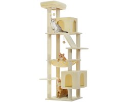 EcoPawPaw Kattenkrabpaal XXL - Grote Krabpaal voor Meerdere Katten - 180 cm - Extra Stevig - Met Hangmat, Huisjes en Platforms