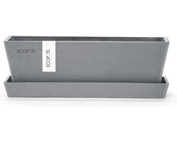Ecopots Bruges - Blue Grey - 25 x 8,7 x H8,5 cm - Rechthoekige blauwgrijze bloempot / plantenbak met onderschotel
