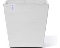 Ecopots Rotterdam Wheels 50 - Pure White - 50,2 x H49,5 cm - Vierkante witte bloempot / plantenbak op wielen met waterreservoir