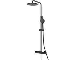 EcoRain© 30% Waterbesparende Regendouche Doucheset Glenn 23 CM met Thermostaatkraan - Handdouche 12 CM - Hoge Druk - Universeel - Anti-Kalk Douchekop - 5 jaar garantie - Zwart