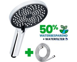 EcoRain© Waterbesparende Douchekop Charly 13 CM met Doucheslang en WATERFILTER Chroom - 50% Waterbesparend - 3 SPROEISTANDEN Handdouche - Hoge Druk - Betere Huid Regendouche - Luxe Moderne Regendouchekop - Universele Aansluiting - Anti-kalk Douchekop