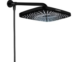 EcoRain© Waterbesparende Regendouchekop Melvin 30 CM Zwart Met Douchearm en Slangaansluiting - 30% Waterbesparend - Hoge Druk - Betere Huid Hoofddouche - Luxe Regendouche - Waterbesparende Douchekop - Rechthoekig - Universeel - Anti-kalk Douchekop