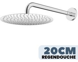 EcoRain© Waterbesparende Regendouchekop Tyler 20 CM Rond Chroom met Douchearm - 30% Waterbesparend - Hoge Druk - Betere Huid Hoofddouche - Moderne Regendouche - Waterbesparende Douchekop - Rond - Universeel Aansluiting - Anti-kalk Douchekop