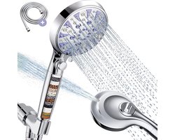 Ecoworks Douchekop met Hoge druk en Filter - Met Doucheslang - 8 ionische Sproeistanden - Antikalk Bescherming - Waterbesparende regendouche