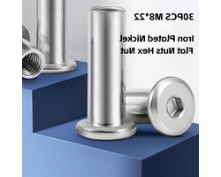Écrous Hexagonaux Plats M6 M8 à Tête Ronde en Fer Nickelé - Six Pans Creux (M8*22 30PCS)
