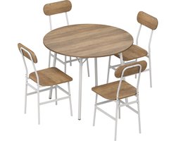 ECTEATOY® Eettafel met 4 stoelen - Ronde Keukentafel Ø 100 cm - Ruimtebesparend - Houtlook en Metaal - Naturel