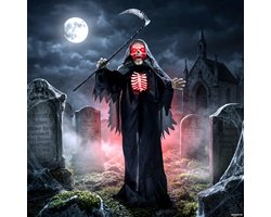 ECTEATOY® Geanimeerde Halloween Magere Hein - met Geluid - Aanraak- en Geluidsactivatie - Verlichte Ogen en Borst - 170 cm