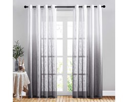 ECTEATOY® Gordijnen - Vitragegordijnen linnenlook met Kleurverloop - Lichtdoorlatend - 132 x 213 cm - Grijs - 2 Stuks