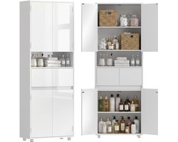 ECTEATOY® Hoge Badkamerkast - Kolomkasten - Met 2 Deuren en 2 Lades en Open Vak - 60x30x170 cm - Kolomkast Badkamer - Wit